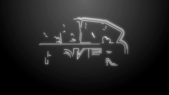 Online gaming technologies of the neon lines drawing an abstract sign of the poker gamble with cards on the dark gray background.