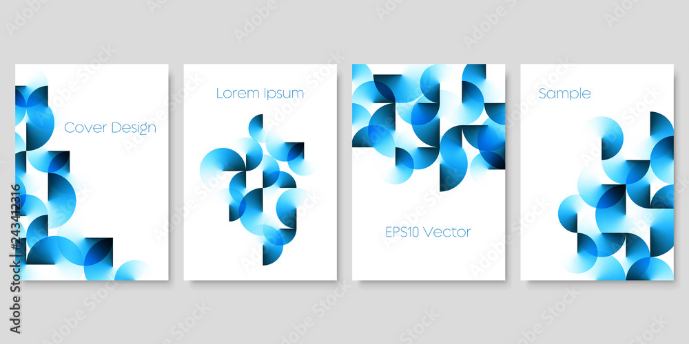 Wall mural set of geometric colorful templates with angle gradient circles in blue tones. eps 10 vector.