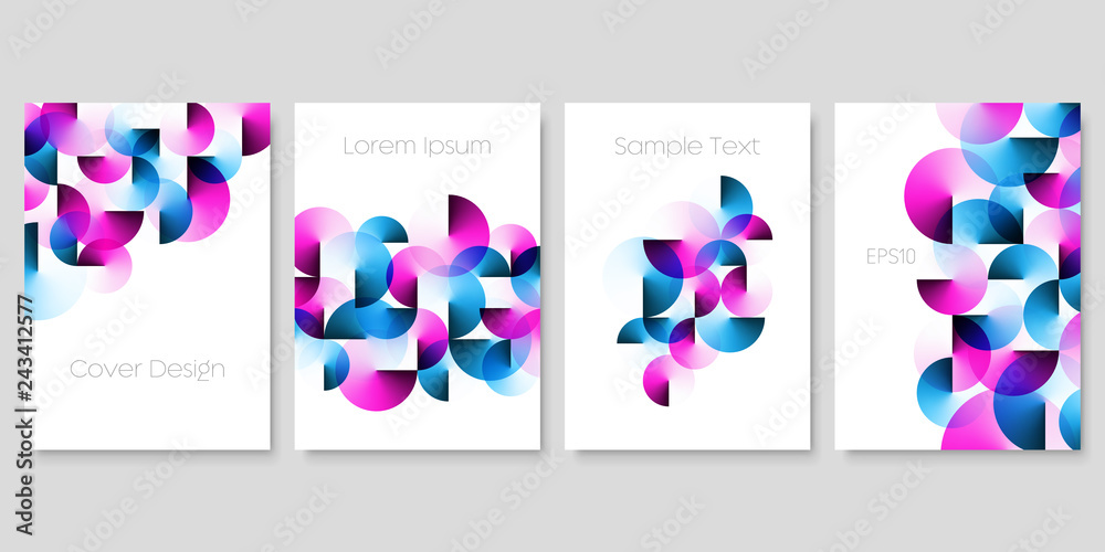 Wall mural set of geometric colorful templates with magenta and blue angle gradient circles. eps 10 vector.