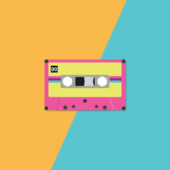 Retro cassette tape on duotone background