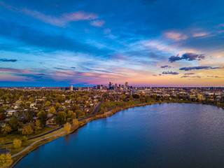 Colorful Drone Sunset at Sloan's Lake in Denver, Colorado 