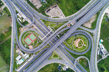 Transport junction traffic green city road aerial view