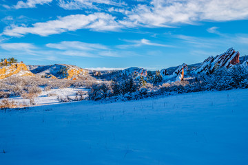 Fototapeta na wymiar Hiking the Red Rocks in Winter in Denver, Colorado