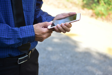 Man holding mobile smart phone and technology online internet for shopping with business