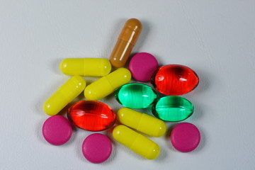 Pharmacy theme. Heap of medicine multi colored pills