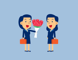 Give flowers. Flat business design, Happy Birthday, Valentine' Day.