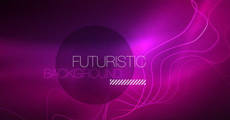 Abstract shiny glowinng color wave design element on dark background - science or technology concept