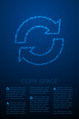 Abstract Geometric Bokeh circle dot pixel pattern Sync sign icon, Data technology concept design blue color illustration isolated on blue gradient background with copy space, vector