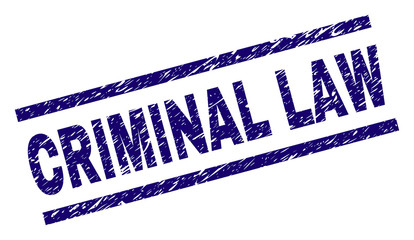 CRIMINAL LAW seal print with grunge style. Blue vector rubber print of CRIMINAL LAW text with retro texture. Text title is placed between parallel lines.