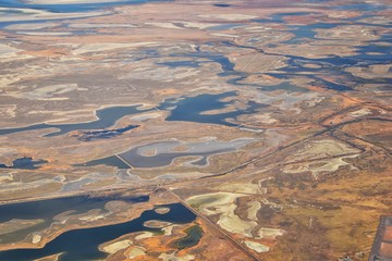 Aerial view of Wasatch Front Rocky Mountain landscapes on flight over Colorado and Utah during...
