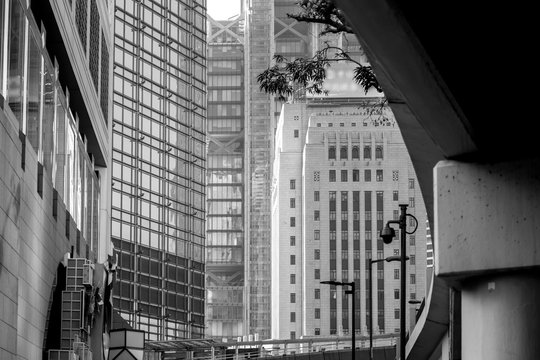 Modern office buildings in Hong Kong with Black & white Color © joeycheung