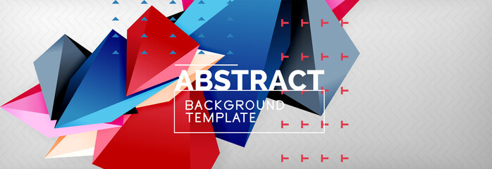 Bright colorful triangular poly 3d composition, abstract geometric background, minimal design, polygonal futuristic poster template