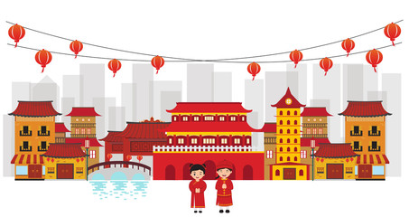 Travel and tourism China famous and landmarks. Vector illustration