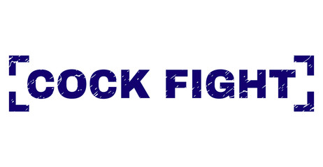 COCK FIGHT text seal print with grunge style. Text label is placed between corners. Blue vector rubber print of COCK FIGHT with grunge texture.