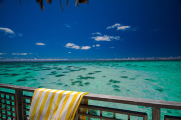Beautiful view from dock of bungalow in resort