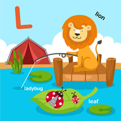 Illustration Isolated Alphabet Letter L-lion,leaf,ladybug.vector