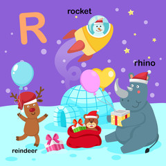 Illustration Isolated Alphabet Letter R-reindeer,rhino,rocket.vector