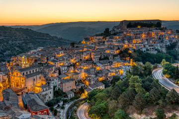 The beautiful old part of Ragusa in Sicily, Italy, before sunrise