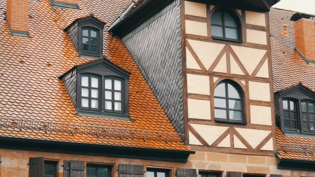 Typical national German houses in the city of Furth in style of fachwerk or half-timbered.