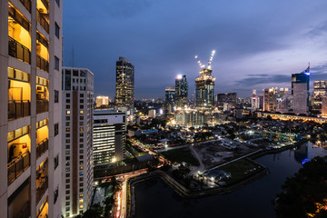 Jakarta skyline at night in Indonesia