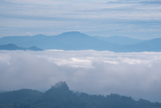 Fototapeta Mountain fog sky clouds landscape