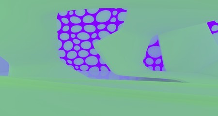 Abstract  white Futuristic Sci-Fi interior With Violet And Green Glowing Neon Tubes . 3D illustration and rendering.