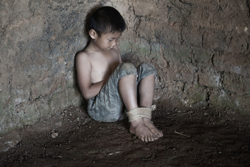 The boy was tied at the corner of the abandoned house, Stop violence against children and...