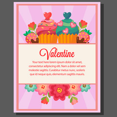 flat style valentine theme poster couple cupcakes