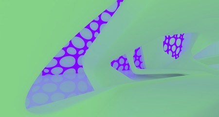 Fototapeta premium Abstract white Futuristic Sci-Fi interior With Violet And Green Glowing Neon Tubes . 3D illustration and rendering.