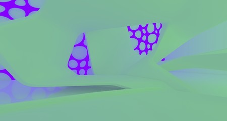 Abstract  white Futuristic Sci-Fi interior With Violet And Green Glowing Neon Tubes . 3D illustration and rendering.