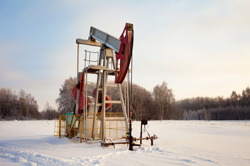 oil pumps in the winter. Winter landscape.