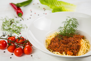 Italian pasta bolognese.