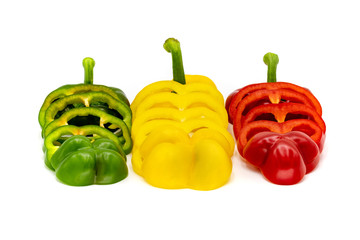 Sweet pepper slices on a white background