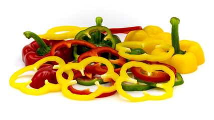Sweet pepper slices on a white background