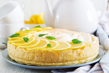 Tart with lemon curd  and meringue. Lemon  pie. American cuisine. Dessert.