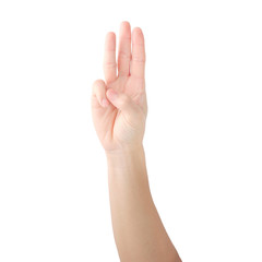 Hands showing signs of counting with fingers. with clipping path.