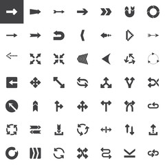 Abstract arrows vector icons set, modern solid symbol collection, filled style pictogram pack. Signs, logo illustration. Set includes icons as direction arrow, next, right, up, down, pointer, circle