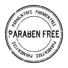 Grunge black paraben free word round rubber seal stamp on white background