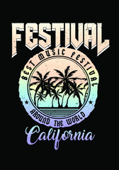 Music festival print with palm trees and texts in vector.Summer print on black. - 243429519