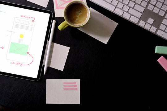 UI website creative designer workspace with template framework for mobile phone layout on mockup