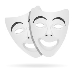 Template Blank White Mask Theaters. Realistic Empty Mock Up. White theatrical masks. Comedy theater Mask. Vector illustration.