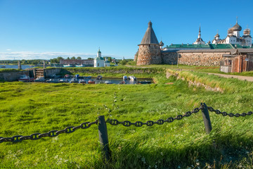 Fototapety  Spaso-Preobrazhensky Solovetsky Monastery, Dry dock and the ruins of a power station building in the summer day, Russia