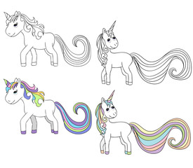 vector, isolated unicorn, character, book coloring pages
