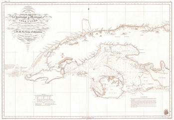 Old Nautical Chart of Map of Cuba, 1854, Hidrografica