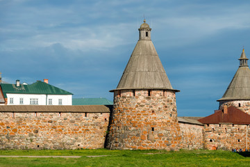 Spinning tower of the Spaso-Preobrazhensky Solovetsky Monastery in the summer from the Bay of...