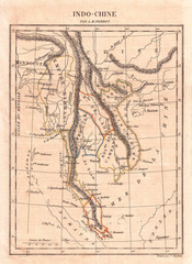 Antique Map of Indo-Chine, 1850 Perrot