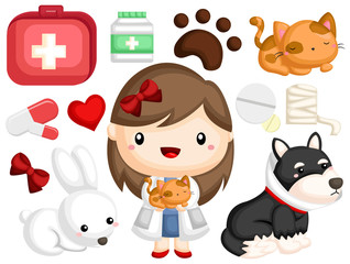 an image with many object related to veterinarian job