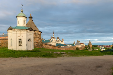 Spaso-Preobrazhensky Solovetsky Monastery in the summer from the Bay of well-being, Russia