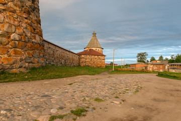 White tower and the building for drying grain Spaso-Preobrazhensky Solovetsky Monastery