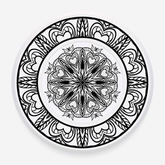 Decorative plate with round mandala ornament. Abstract floral pattern in ethnic style. Vector illustration